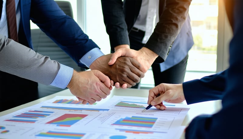 Business professionals collaborating on efficient solutions